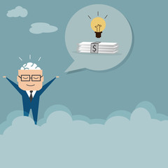 Idea with money from business man,flat vector design.