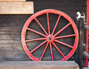 Red cart wheel country style