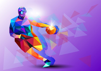 Polygonal geometric professional basketball player on colourful low poly background