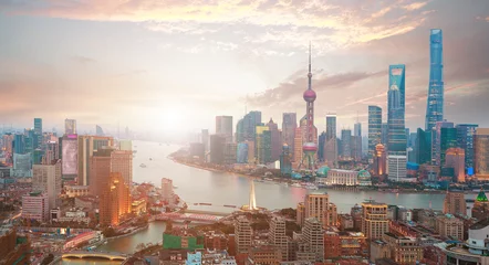 Foto op Plexiglas Shanghai Luchtfotografie bij de bund van Shanghai Skyline van zonsopgang