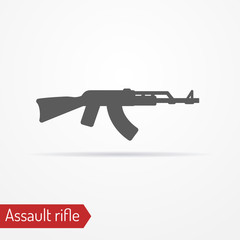 Abstract isolated assault rifle icon in silhouette style with shadow. Army vector stock image.