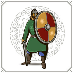 Vector slavic warrior with sword and shield