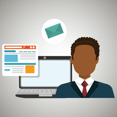 man laptop email document vector illustration design