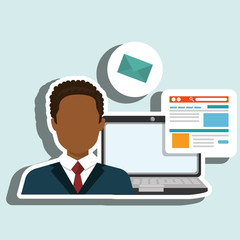 man laptop email document vector illustration design