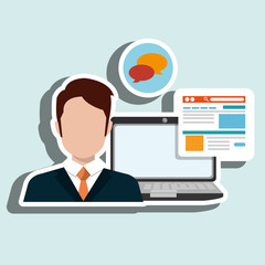 man laptop email document vector illustration design