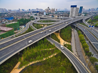 Aerial photography bird-eye view of City viaduct bridge road lan