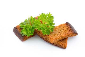 Bread croutons isolated on a white background.