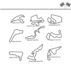 Racing to Formula 1. Map different circuit. Grand Prix 2016