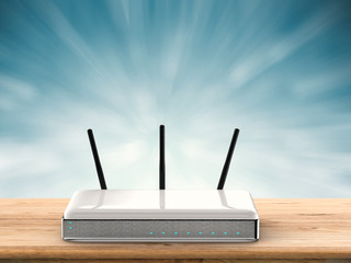 white wireless router on wooden table