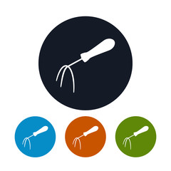 Icon Hand Rake, Four Types of Round Icons Hand Garden Fork, Garden Equipment, Agricultural Tool , Vector Illustration