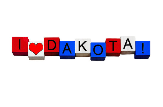 I Love Dakota, sign or banner design, American states. Isolated. 