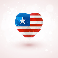 Flag of Liberia in shape diamond glass heart. Triangulation style