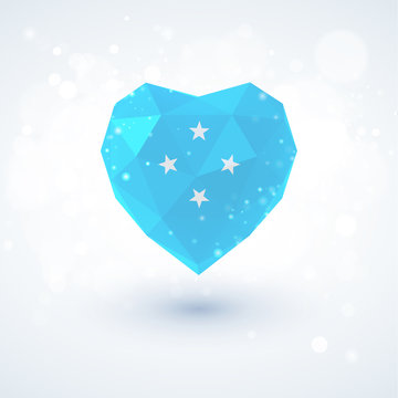 Flag of Micronesia in shape diamond glass heart. Triangulation style