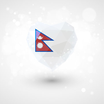 Flag of Nepal in shape diamond glass heart. Triangulation style