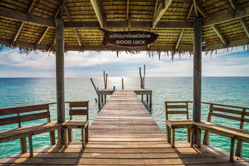 Fototapeta na wymiar Beautiful pavilion on tropical island beach, koh Kood island Thailand - Travel summer vacation concept.