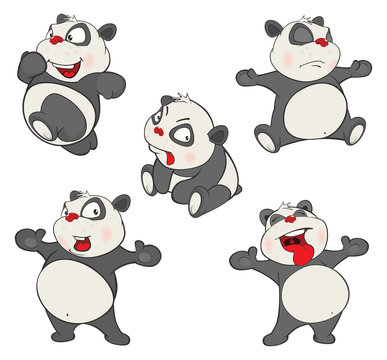  Illustration of a set of Funny Panda Bear. Cartoon Character