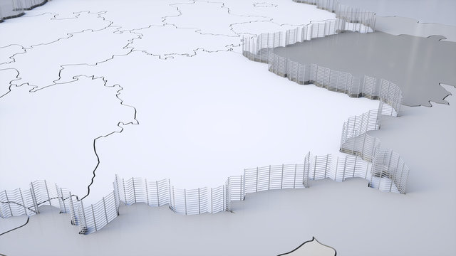 Deutschland mit Grenzzaun in Europa - 3D Rendering - detailreich