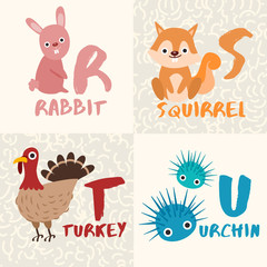 Fototapeta premium Cute Animal Alphabet Set : Letter R,S,T,U : Vector Illustration