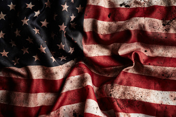 Grunge american flag background with dirt and blood