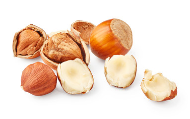 Hazelnuts isolated on white background