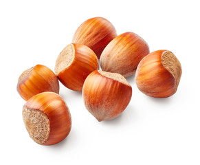 Hazelnuts isolated on white background