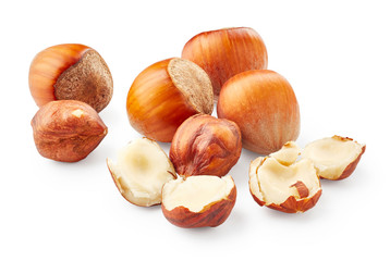Hazelnuts isolated on white background