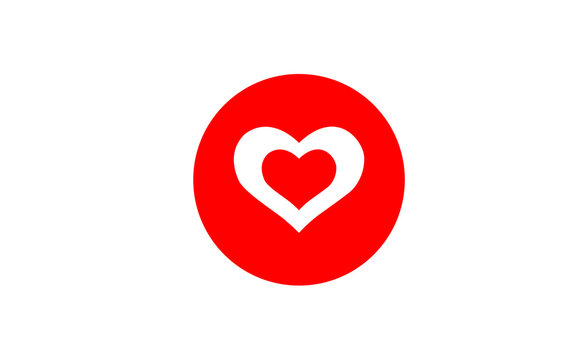 Vector double heart icon in red circle on white background