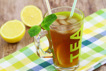 Ice tea with fresh lemon and mint
