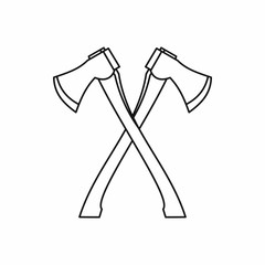 Lumberjack axes crossed icon in outline style isolated on white background