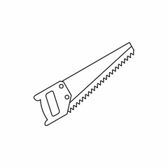 Hand saw tool icon in outline style isolated on white background