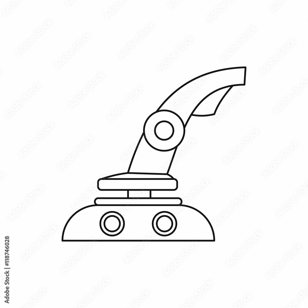 Poster computer video game joystick icon in outline style isolated on white background