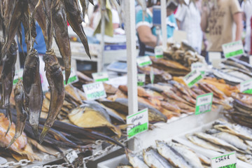 Fototapeta na wymiar Dried salted fish at a farmers market in Odessa, Ukraine.