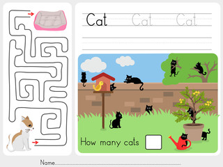 How many cats and maze game  - Worksheet for education