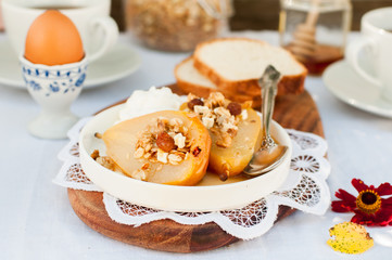 Honey Roast Pears with Granola and Yogurt