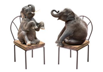 Naklejka premium Elephant sitting on chair