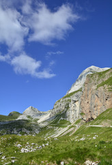 The alpine scenery at Mangrt Saddle or Mangartsko Sedlo on the Mangrt, which is the third highest peak in Slovenia and is located close to the Italian border.