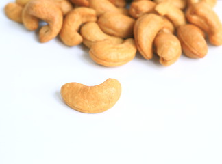 A  cashew seed on white background.