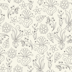 Seamless pattern with doodle flowers