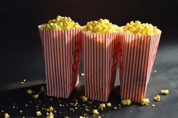 Striped bags of buttered popcorn