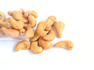 A  cashew seed on white background.