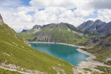 Lake Lünersee Panorama View In Vorarlberg Austria