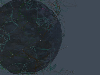 Abstract background lines, connected dots and geometric shapes. 3D illustration.