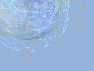 Abstract background lines, connected dots and geometric shapes. 3D illustration.