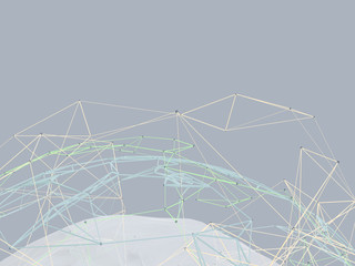 Abstract background lines, connected dots and geometric shapes. 3D illustration.