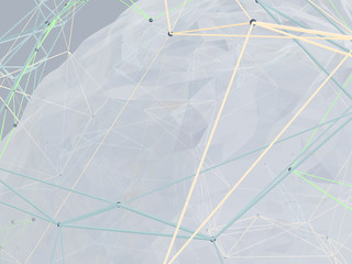 Abstract background lines, connected dots and geometric shapes. 3D illustration.