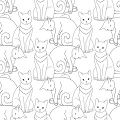 Black and white seamless pattern with cat.