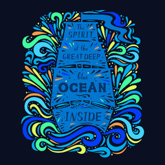 Doodle inspirational print with the ship waves and drops and quote 