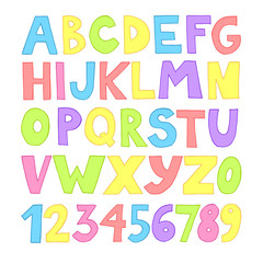 Hand drawn doodle colorful vector handwritten alphabet 