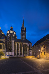 Fototapeta na wymiar Aachen Cathedral With Night Blue Sky