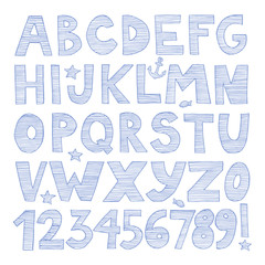 Hand drawn doodle colorful vector handwritten alphabet 